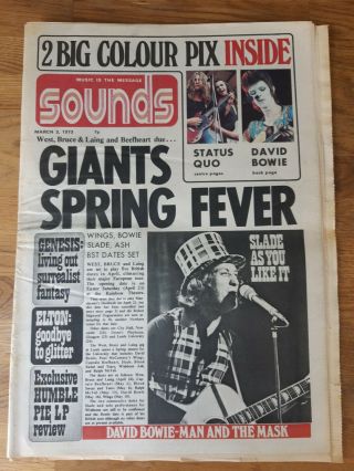 Sounds Music Newspaper March 3rd 1973 Slade Cover Status Quo David Bowie Poster