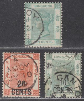 Hong Kong 1882 - 98 Qv Selection With Amoy Or Canton Postmarks