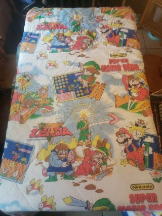 Vintage Nintendo Mario Brothers Legend Of Zelda Comforter Bed Sheet 1988