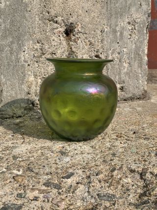 Antique Art Nouveau Kralik Bohemian Green Iridescent Glass Loetz Vase