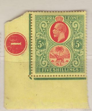 Sierra Leone 1912 5s Corner Marginal With Plate No.