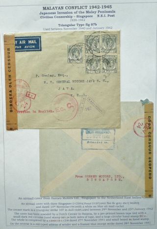 Malaya 14 Nov 1941 Airmail Cover From Singapore To Java,  East Indies - Censored