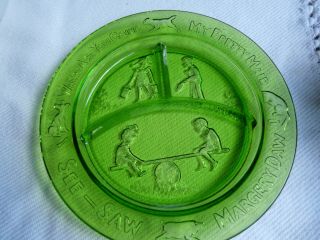 Tiara Mother Goose Green Divided Plate Nursery Rhyme Pretty Maid Margery Daw