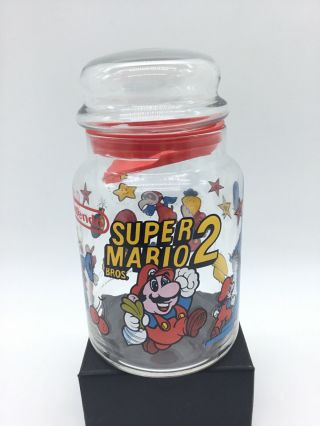 Rare Htf Vintage 1989 Mario Bros 2 Glass Jar Nintendo Nes Snes With Lid