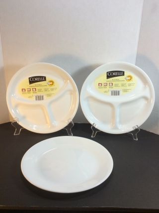Set Of 3 Corelle Winter Frost White 10 1/4” Plates 2 Divided/1 Solid