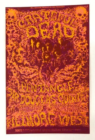 Vtg 1969 Conklin Grateful Dead / Pentangle Bill Graham Fillmore Postcard Bg 162