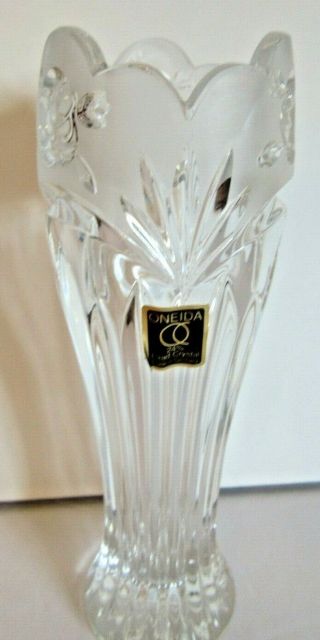 Oneida 24 Lead Crystal Glass Bud Vase Southern Garden Clear & Frosted Germany