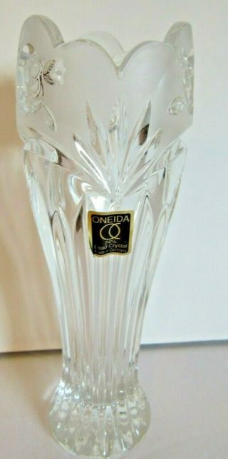 Oneida 24 Lead Crystal Glass Bud Vase Southern Garden Clear & Frosted Germany 3