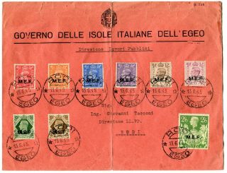 British Occ.  Italian Colonies 1945 Mef ½d - 2s6d On Envelope Locally Rodi