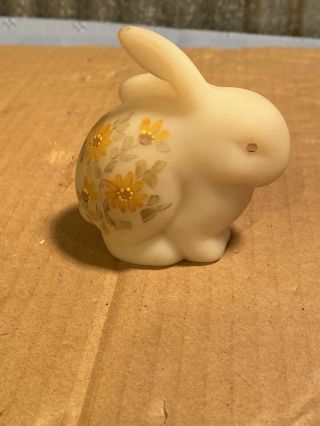 Fenton Hand Painted Burmese Bunny Rabbit Figurine Yellow Flowers