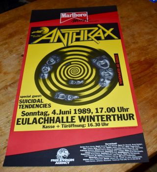 Anthrax Suicidal Tendencies Swiss Concert Poster 1989 Zurich