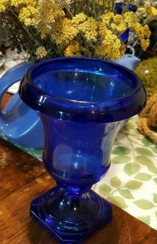 Vintage Cobalt Blue Glass Vase Urn Footed Pedestal