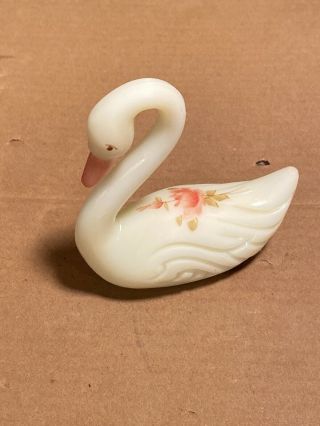 Fenton Art Glass Burmese Bird Swan Duck Hand Painted Flowers Signed