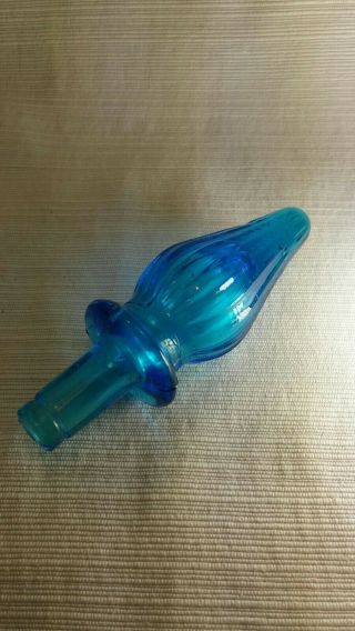 Vintage Blue Glass Decanter Stopper Italian Empoli? Genie Bottle Stopper Only