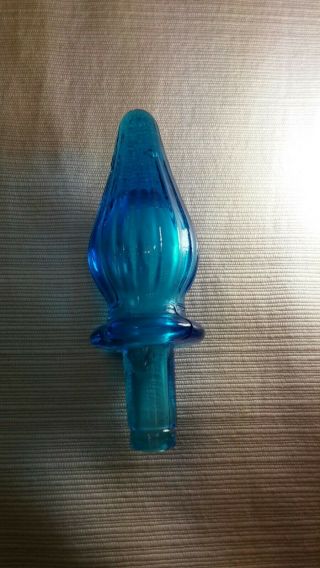Vintage Blue Glass Decanter Stopper Italian Empoli? Genie Bottle STOPPER ONLY 2
