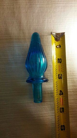 Vintage Blue Glass Decanter Stopper Italian Empoli? Genie Bottle STOPPER ONLY 3