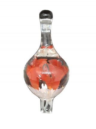 St.  Clair Red With White Trumpet Flower Paperweight Lamp Finial Glass Only