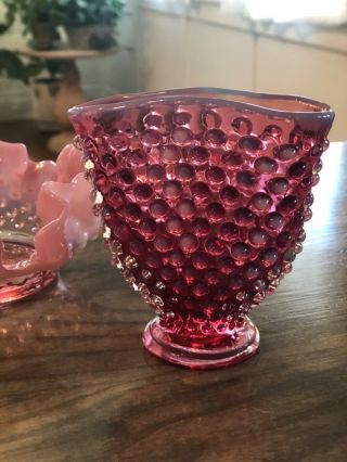 Fenton Mini Fan Hobnail Vase Cranberry Pink Purple Opalescent 4”