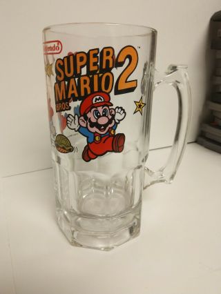 Nintendo Mario Bros 2 Glass Beer Soda Vintage Mug 1989 8 " Large