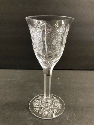 Vintage Antique Cut Glass Crystal Footed Wine Sherry Stem Glass