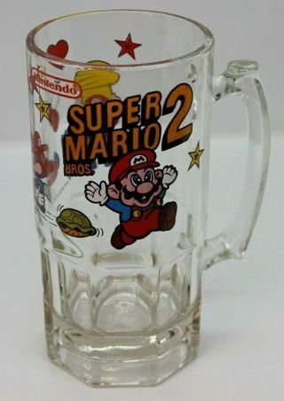 Nintendo Mario Bros 2 Glass Beer Soda Vintage Mug 1989 8 " Large