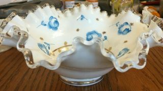 Vintage Fenton Charleton Blue Rose Silvercrest Bowl 8 1/4 "