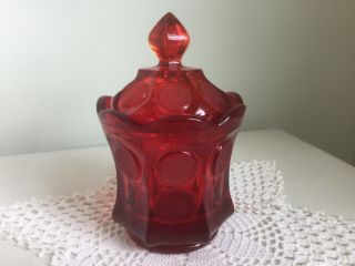 Vintage Fostoria Ruby Red Glass 6 1/2 " Coin Dot Candy Dish