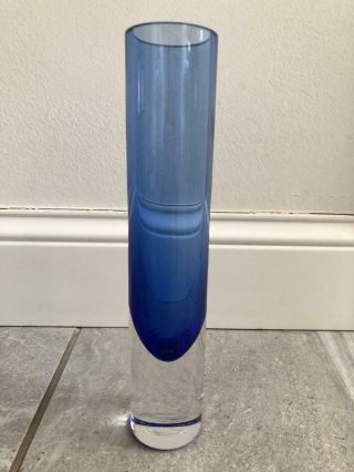 Swedish/swedish Type Art Glass Vase - Cobalt Blue With Clear Base - Vintage - Mcm
