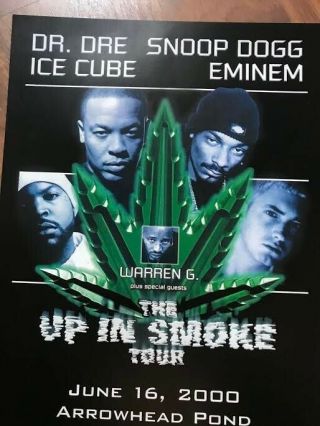 " Up In Smoke " 2000 Concert Promo Poster Vintage,  Classic Hip Hop Memorabilia
