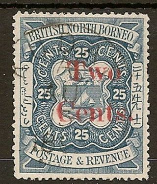 North Borneo 1890 2c On 25c Indigo Sg51 Fine