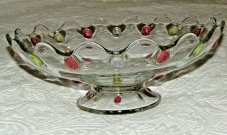 Vintage Indiana Glass Large 12 " Footed Serving / Fruit Bowl Multi Color Teardrop