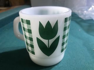 Rare Vintage Termocrisa Green Tulip Milk Glass Mugs