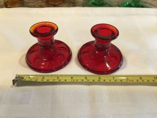 2 Vintage Ruby Red Glass Candlesticks Pattern