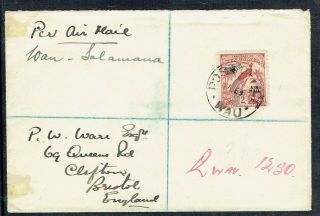 Guinea 1932 Cover Wau To U.  K.  With 2/= Bird Of Paradise Air Mail Stamp