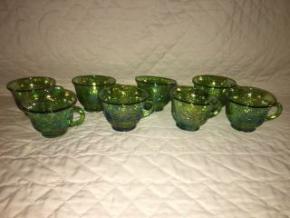 Vintage Green Carnival Glass Punch Cups Set Of 10