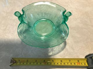 Vintage Green Depression Glass Candy Dish Bowl With Bird Handles 7”