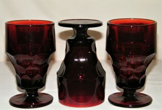 Vintage Retired Set (3) Ah Georgian Ruby Red Glass Goblets Honeycomb Footed Ex