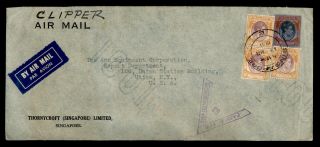 Dr Who 1941 Malaya Singapore Clipper Airmail To Usa Wwii Censored F26392