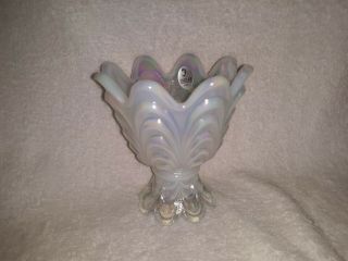 Fenton Double Ended White Opalescent Draped Candle Holder W/ Stickers