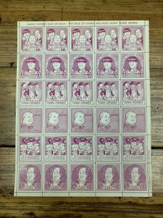 1959 Three 3 Stooges Fan Club Character Stamps Stamp Sheet Uncut Nos