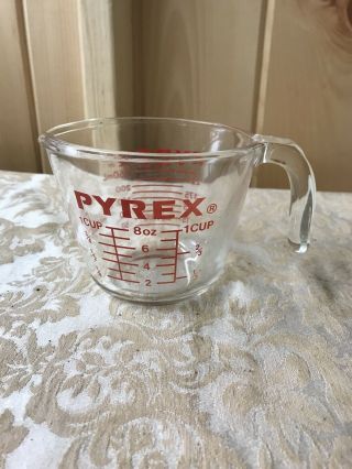 Vintage Pyrex Red Letter 1 Cup Glass Measuring Pitcher 508 Euc