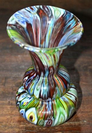 Vintage Hand Blown Art Glass Multi Color Vase 4 - 1/2