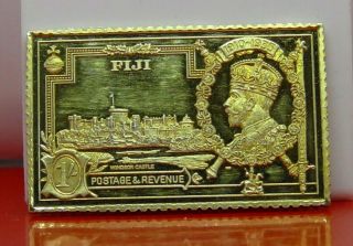 Gold Plated Sterling Silver Stamp Ingot Fiji King George V 1935 1 Shilling 21.  2g