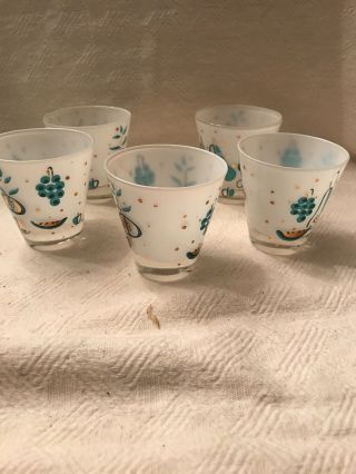 Vintage Libby Bar Glasses Frosted With Gold And Turquoise Fruit