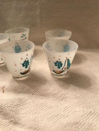 Vintage Libby Bar Glasses Frosted With Gold And Turquoise Fruit 2