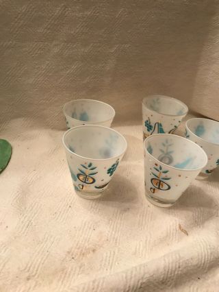 Vintage Libby Bar Glasses Frosted With Gold And Turquoise Fruit 3
