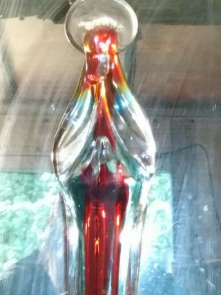 Murano Glass Praying Madonna Blessed Mother Halo Figurine Statue Red Clear
