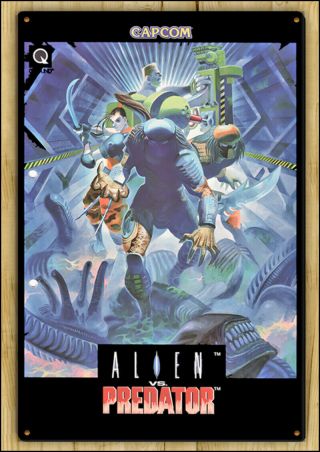 Alien Vs Predator - Rare Metal Wall Tin Sign Capcom Retro Arcade Game Poster
