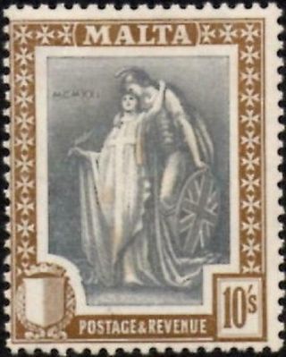Malta 1922 George V 10/ - Slate - Grey & Brown Sg.  138 (lightly Hinged)