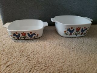 Vintage Corning Ware A - 1 - B & A - 1 1/2 Country Festival Blue Birds 1975 Set Of Two